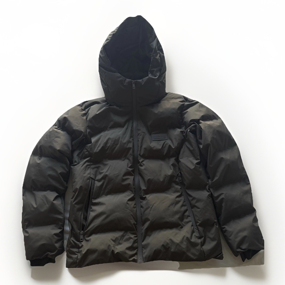 Dutch Bros Coffee Puffer Jacket Black Hooded All-Gender XS Heavyweight Coat *